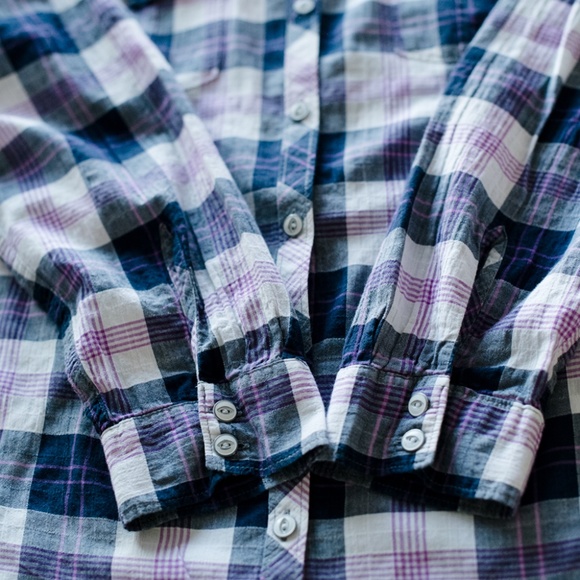 Eddie Bauer Women's Purple and Blue Plaid Long Sleeve Button Down Shirt … - Picture 10 of 12